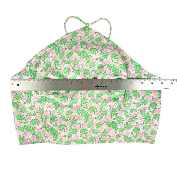 Zara Pink Green Floral Satin Halter Spaghetti Strap Crop Top Size Small - Picture 4 of 6